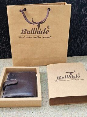 Handmade Wallet Purse Clutch Card Holder Brown Genuine Leather W/ Box & Bag
